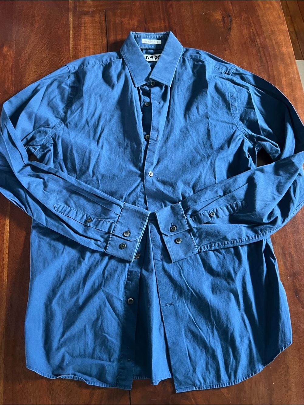 Men’s Navy Express Extra Slim Fit Button Down | Side Medium | Cotton Blend